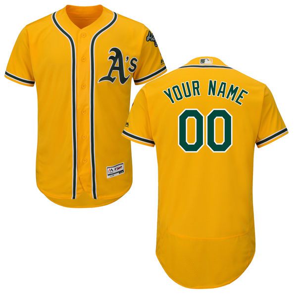 Men Oakland Athletics Majestic Alternate Gold Flex Base Authentic Collection Custom MLB Jersey